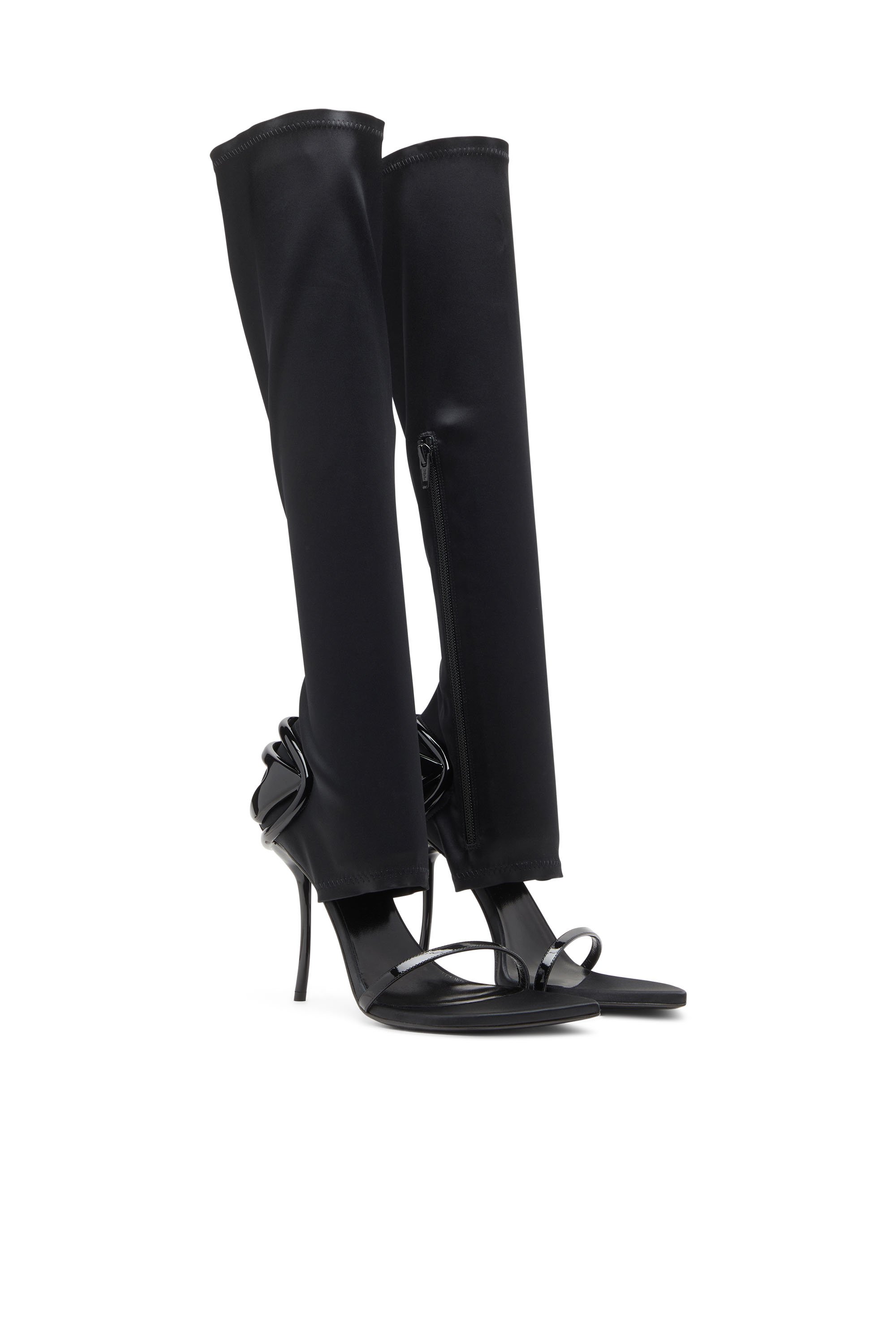 Diesel - D-TEN&HALF SDL KB, Woman's D-Ten&Half-Stiletto knee boot sandals in stretch satin in Black - 2
