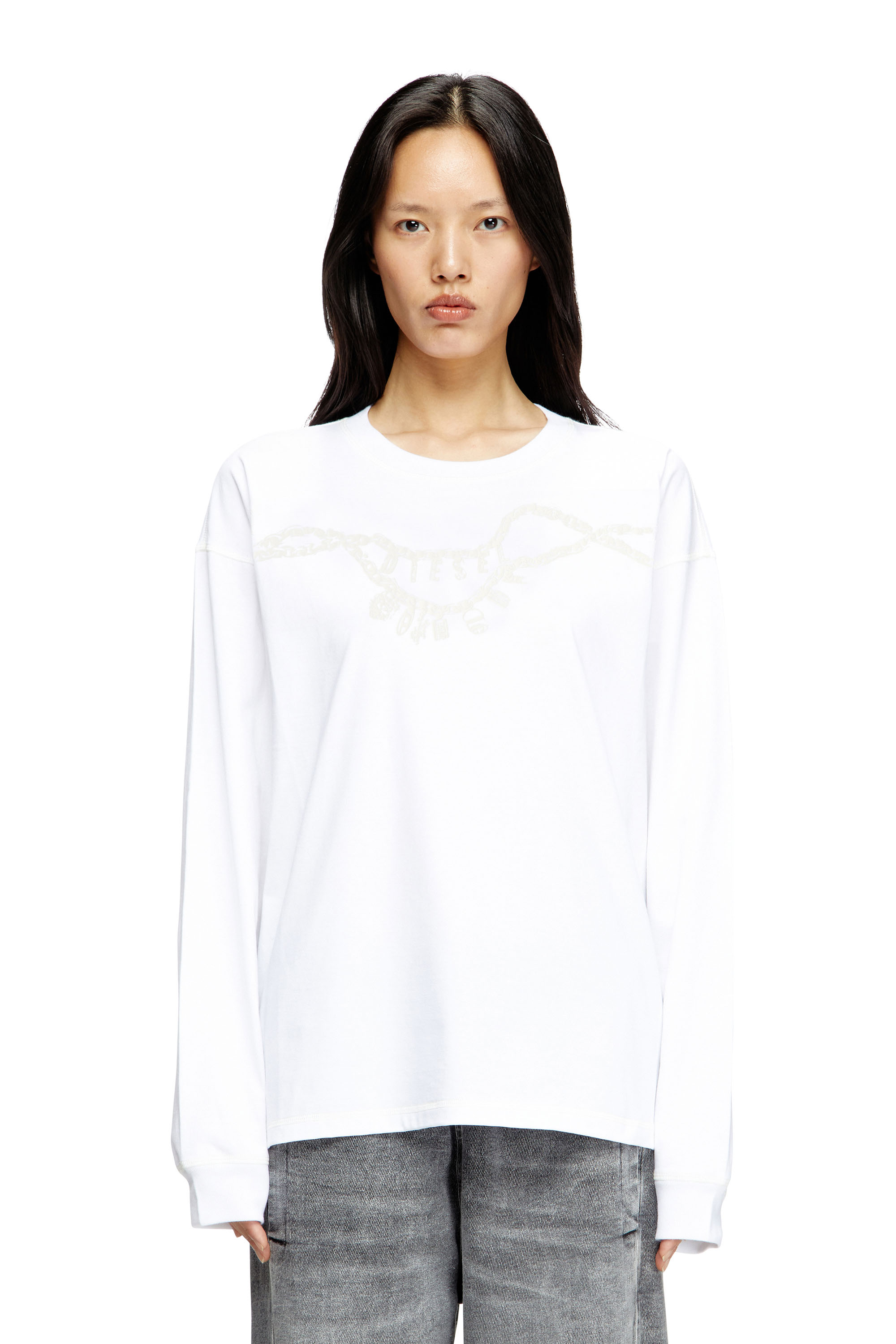 Diesel - T-BOXT-LS-HOSHI, Camiseta de manga larga con estampado de collar con colgante Unisex in Blanco - 4