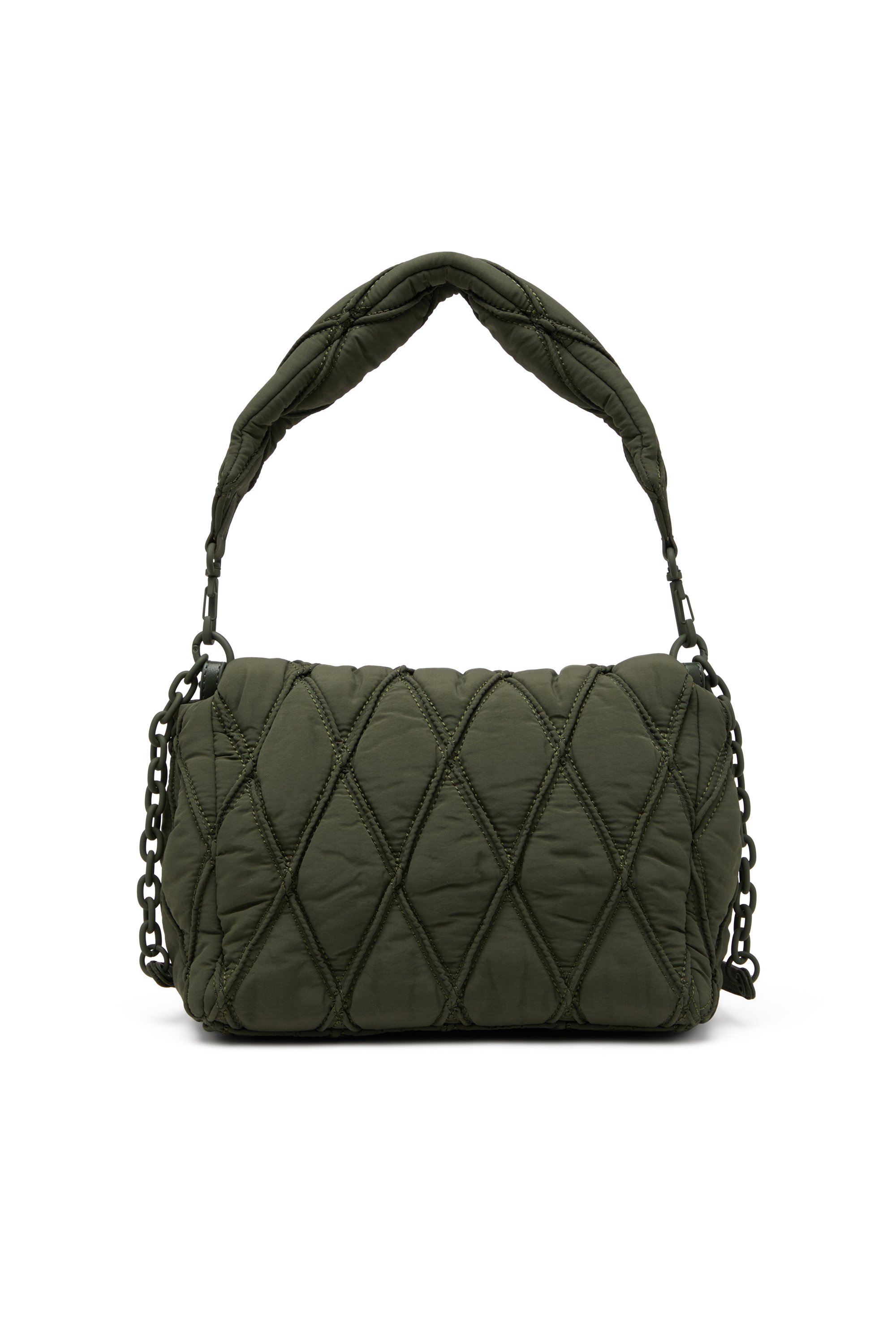 Diesel - CHARM-D SHOULDER M, Woman's Charm-D M-Shoulder bag in quilted nylon in Dark Green - 3