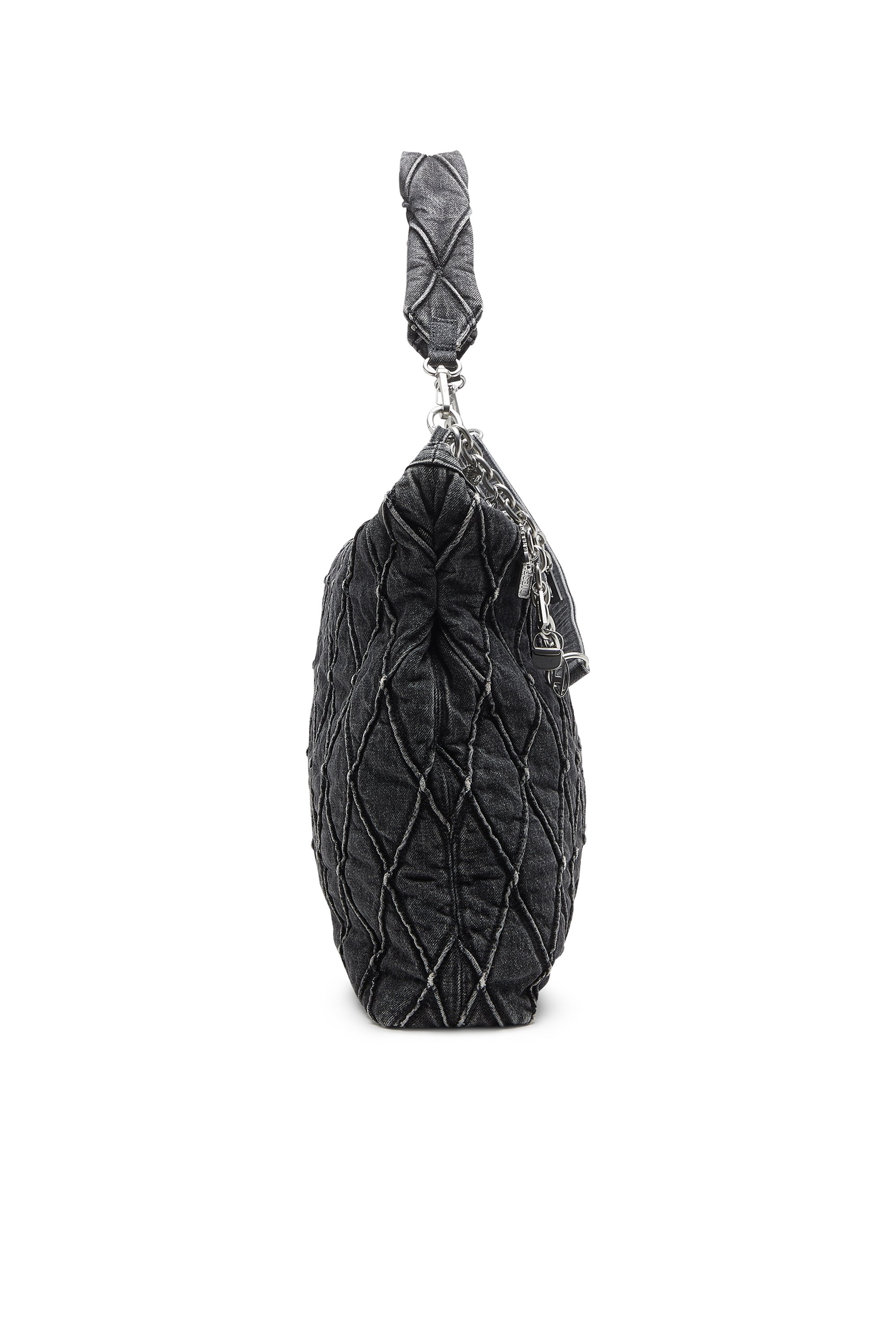Diesel - HOSHI CHARM-D HOBO, Bolso hobo de denim acolchado con colgantes de cadenas Mujer in Negro - 4