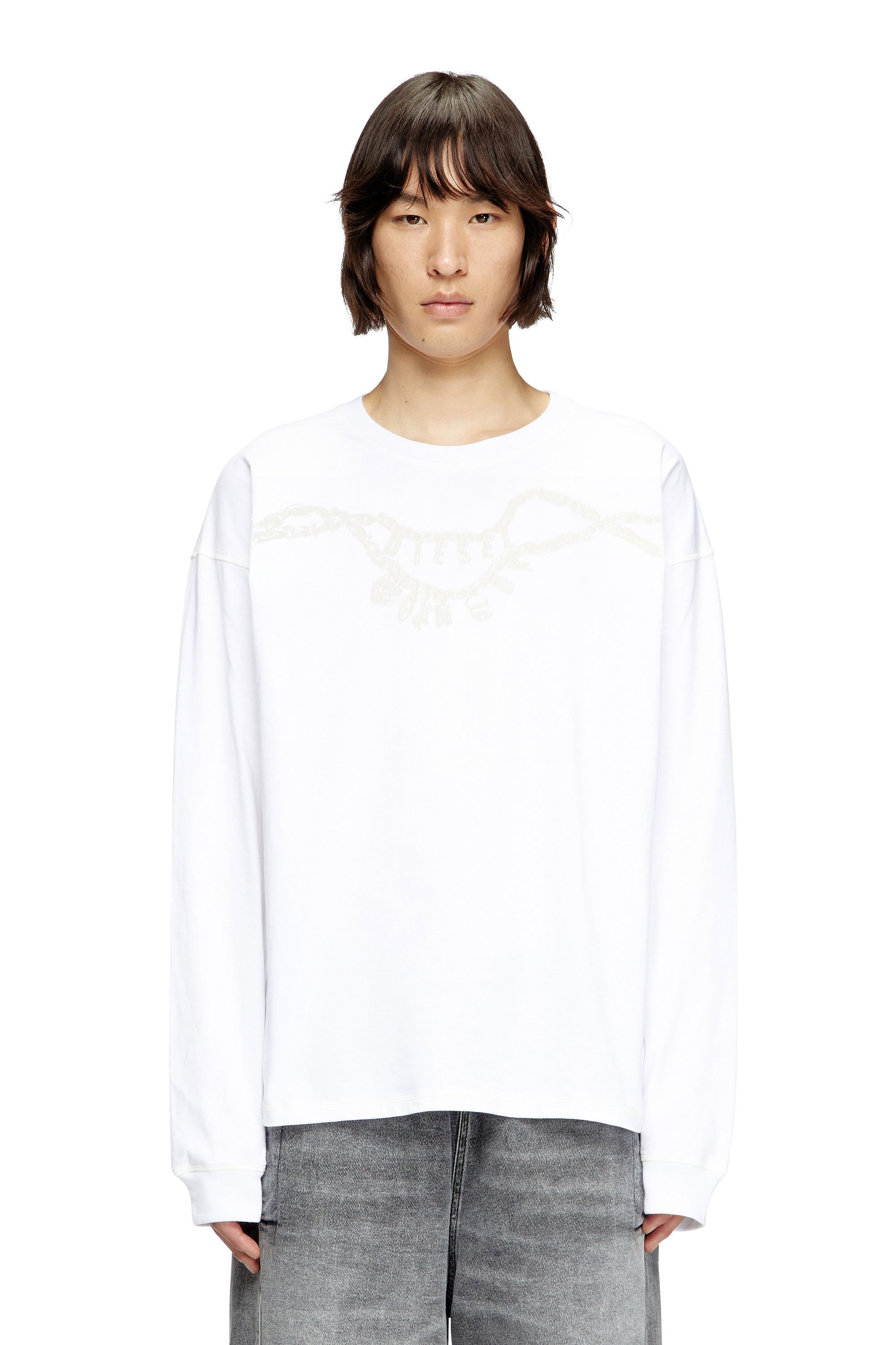 Diesel - T-BOXT-LS-HOSHI, Camiseta de manga larga con estampado de collar con colgante Unisex in Blanco - 2