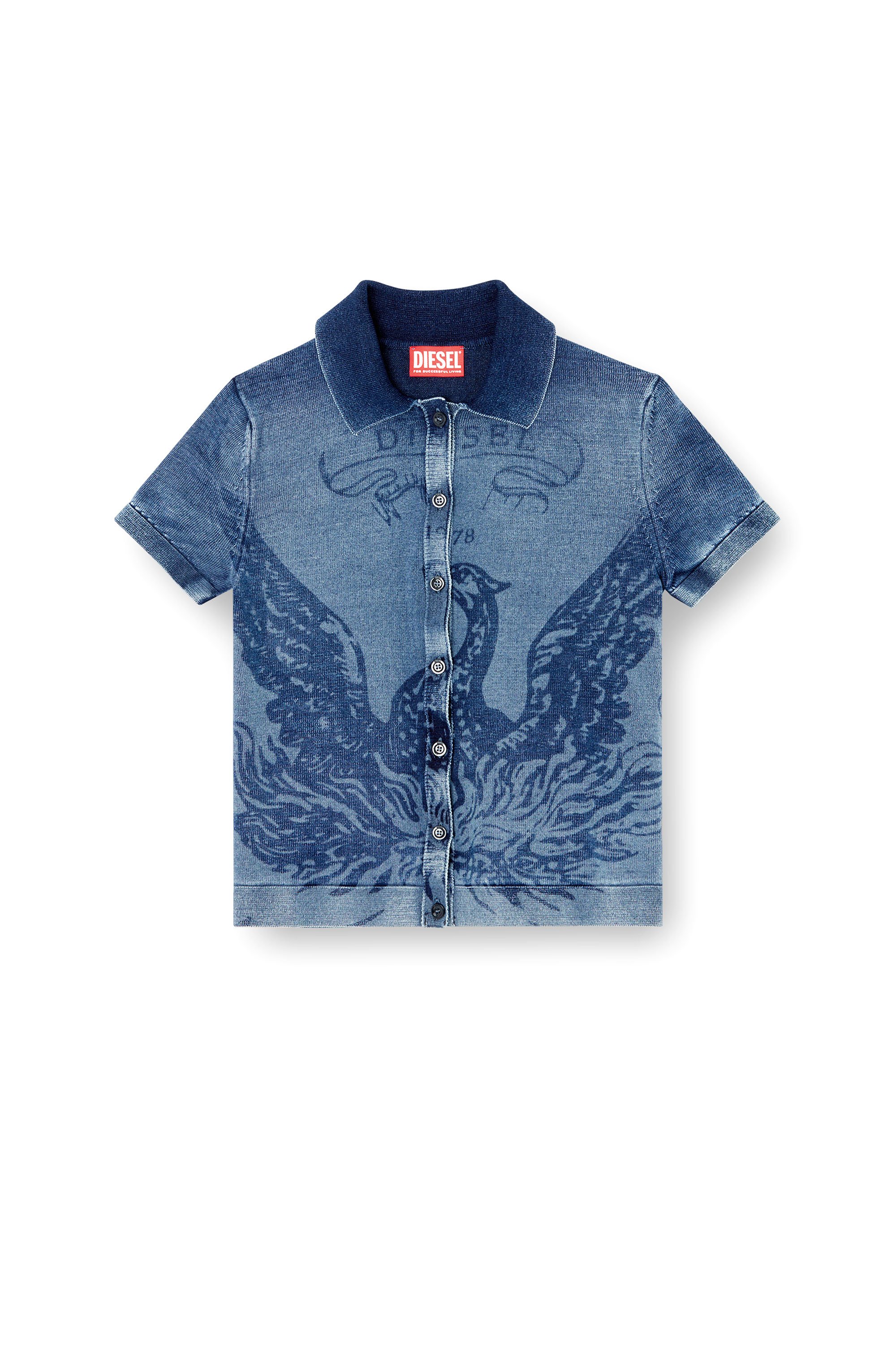 Diesel - M-FENNY, Woman's Indigo shirt-cardigan with Phoenix logo in Medium blue - 3