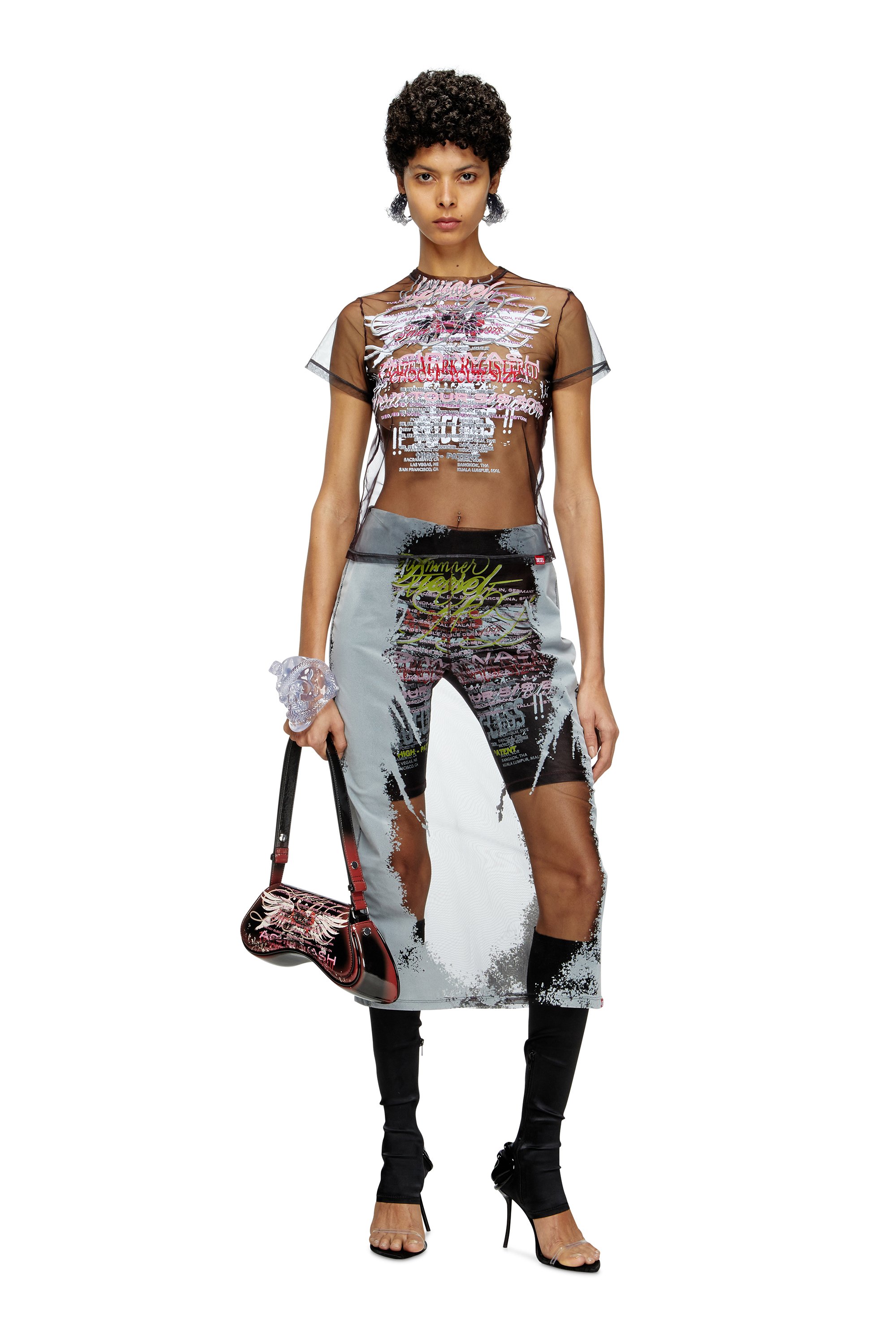 Diesel - PLAY CROSSBODY, Woman's Play-Shoulder bag in printed glossy PU in Black/Brown - 2