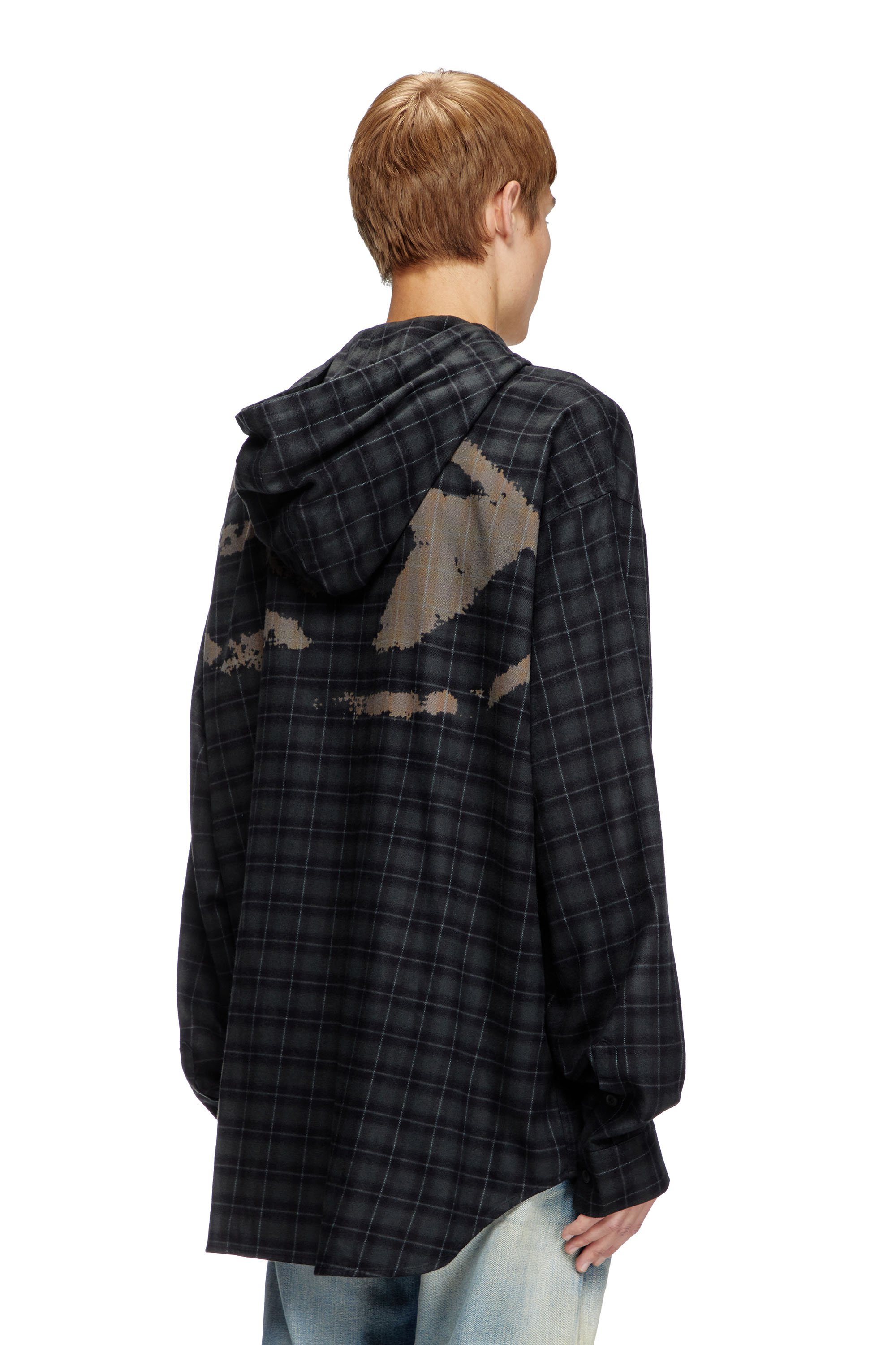 Diesel - S-DEWNY-HOOD-B, Camisa con capucha de franela a cuadros Hombre in Negro - 2