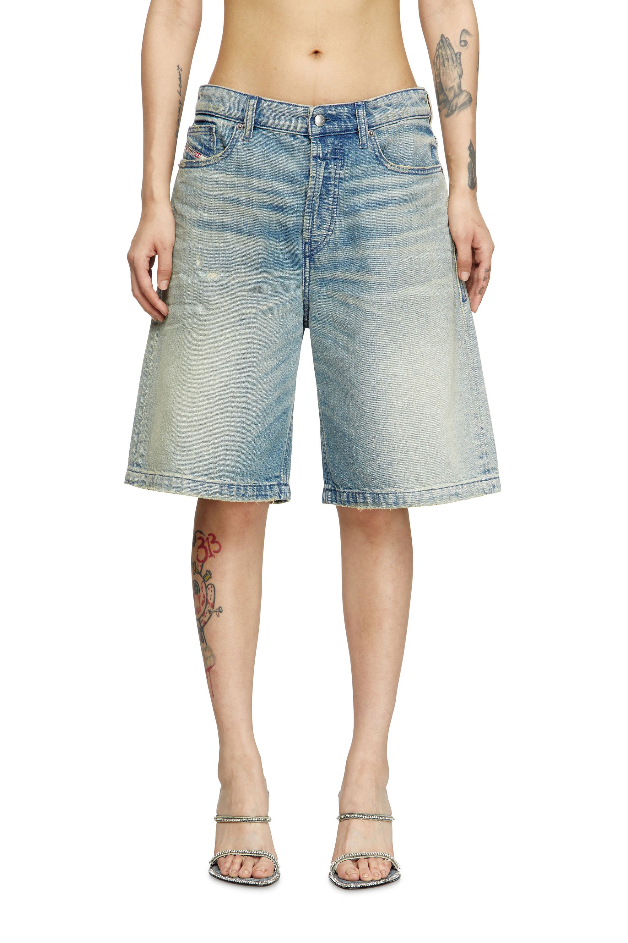 Diesel - DE-SIRE-SHORT, Woman's Shorts in worn-effect denim in Light Blue - 2