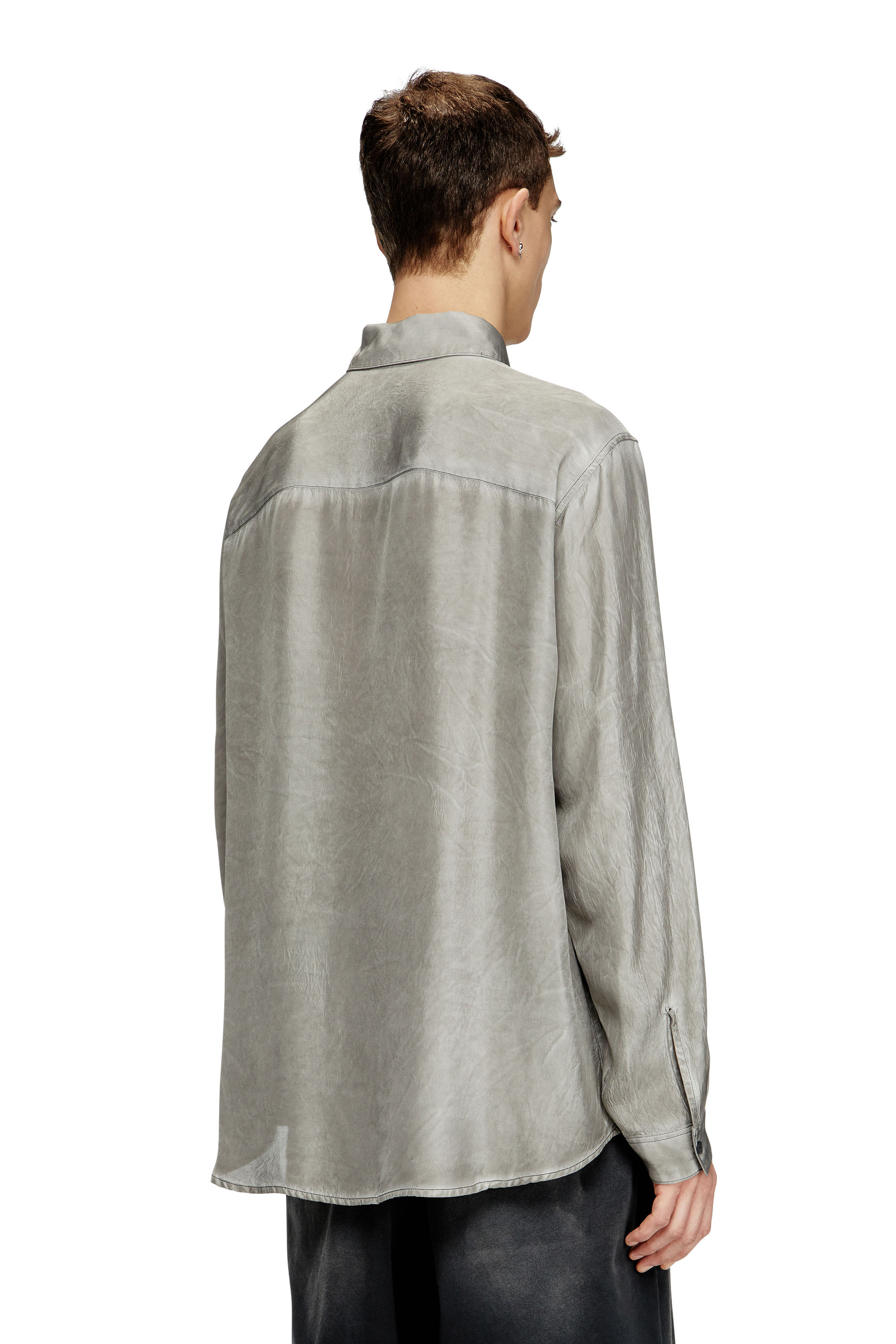 Diesel - S-LEON, Camisa de tejido fluido arrugada con cuello y logotipo Unisex in Gris - 2