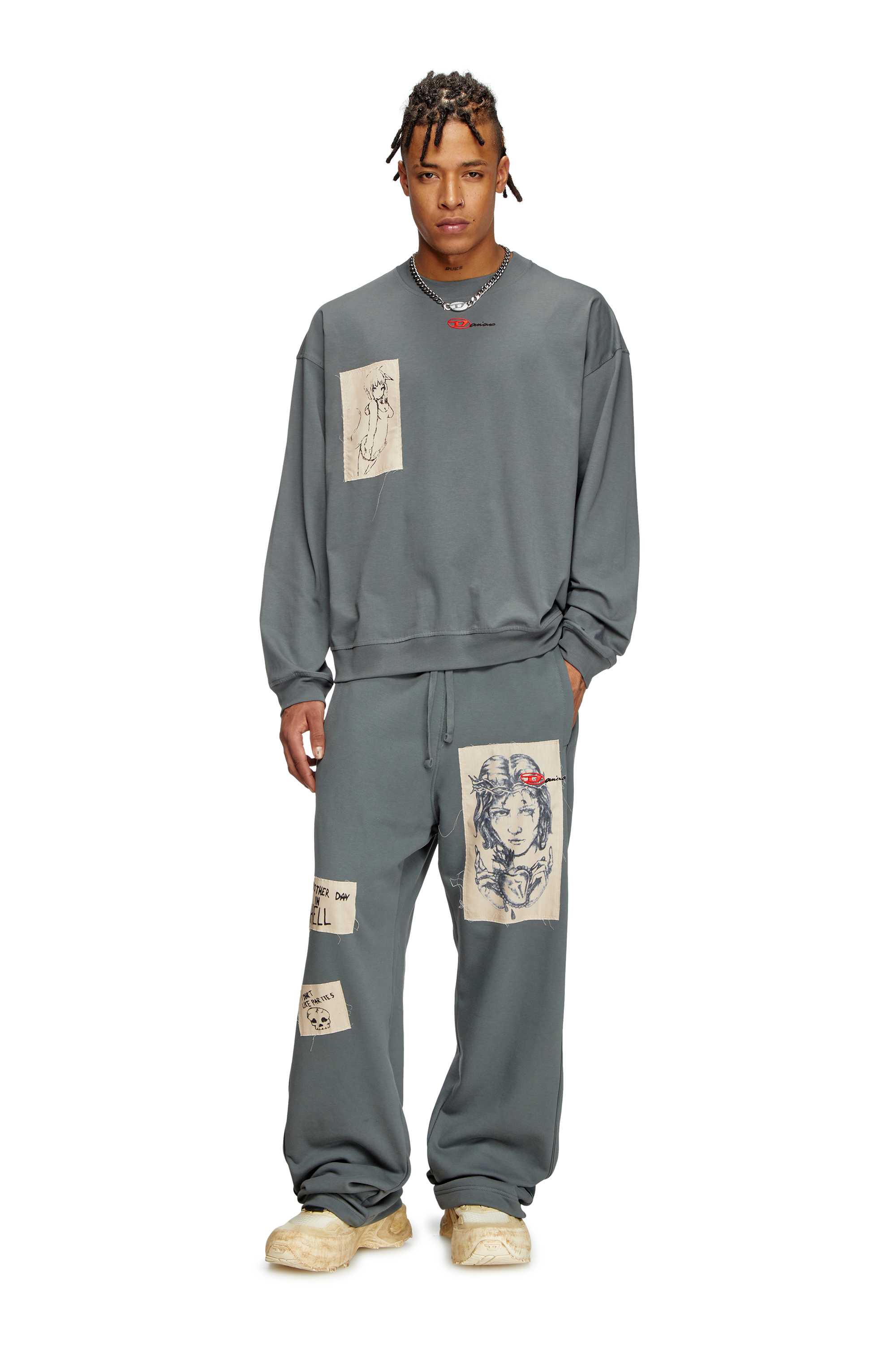 Diesel - S-BOXT-LS-1P-DD, Camiseta de manga larga con parches de tatuaje Unisex in Gris - 3